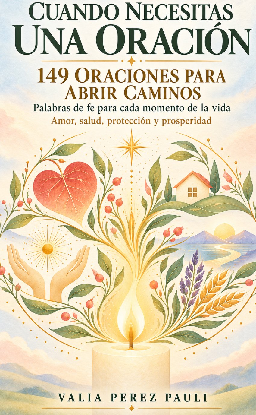 Portada de Cuando necesitas una oración: un corazón, una vela y ramas en flor.